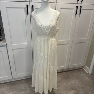 Philosophy Women's Cream V-Neck Maxi Dress Lace Gauzy Summer Style Sz S